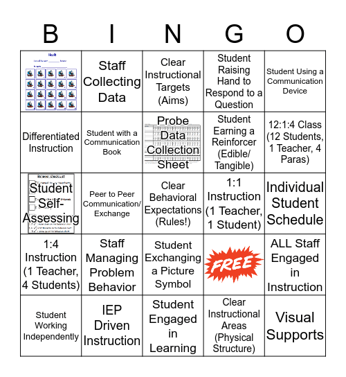 Classroom Observation BINGO Card