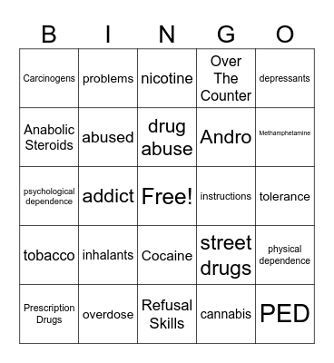 Drugs Bingo Card