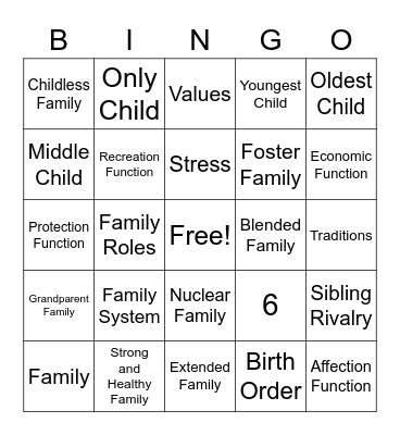 Family Bingo Card