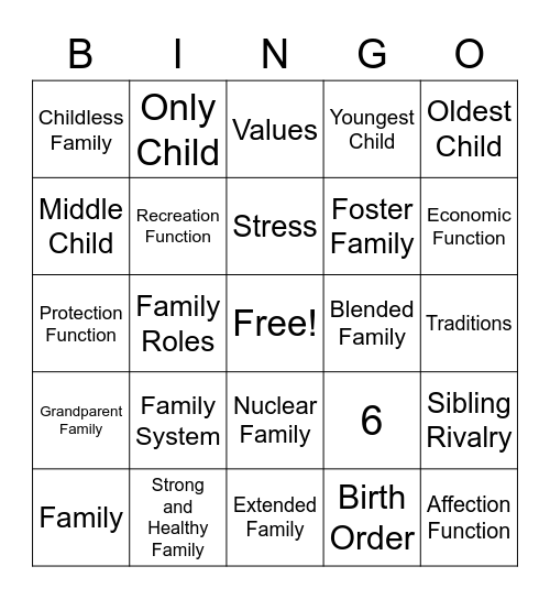 Family Bingo Card