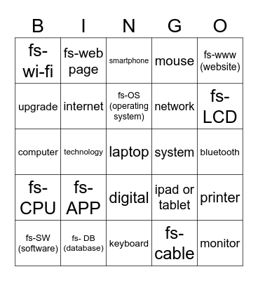 Technology Sign Vocabulary Bingo Card