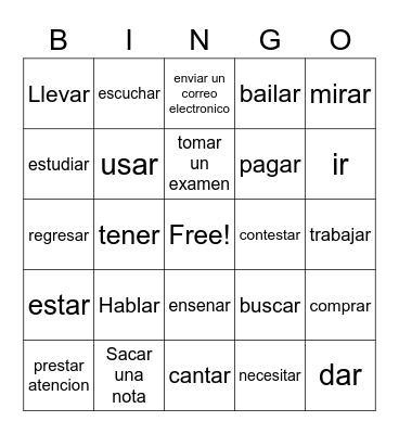 Ch 3 AR Verbs Bingo Card