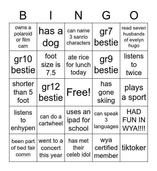 wya human bingo Card