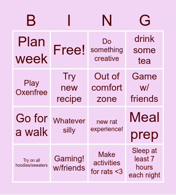 Weekly Bingo Card