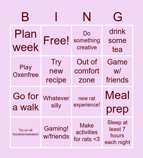 Weekly Bingo Card