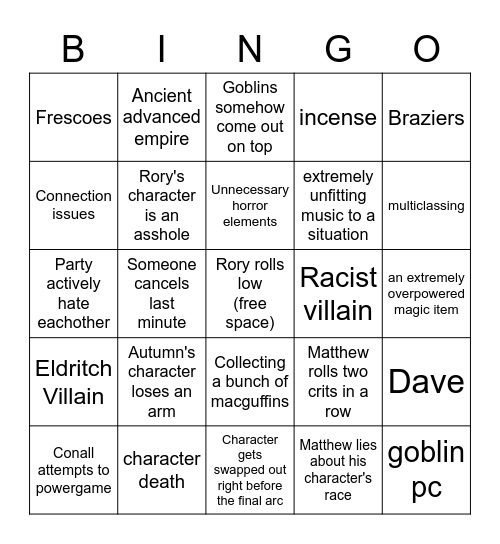 D&D Bingo Card