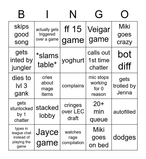 Nemesis Strim Bingo Card