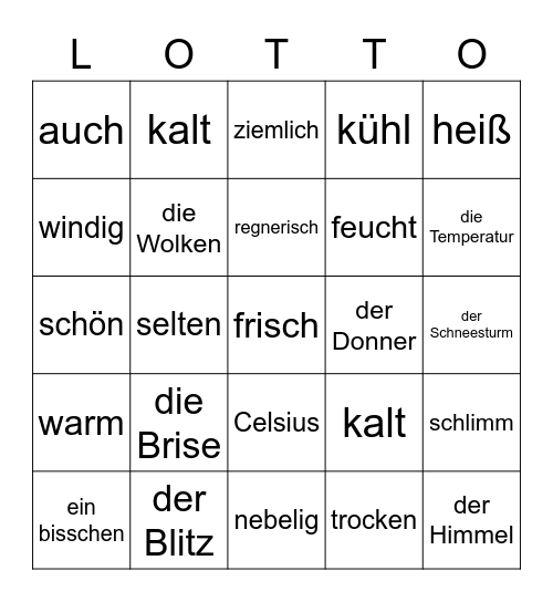 Das Wetter Bingo Card