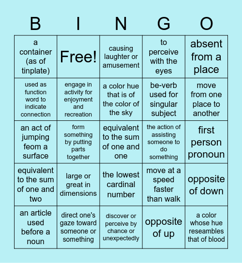 Pre-primer Dolch Bingo Card