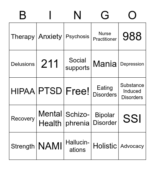 Mental Health Education Bingo Card