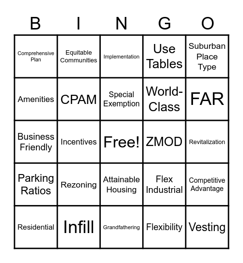 Zoning Ordinance Biongo Bingo Card