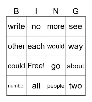 Untitled Bingo Card