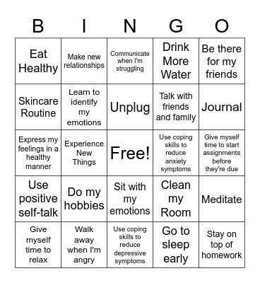 Positive Habits Bingo Card