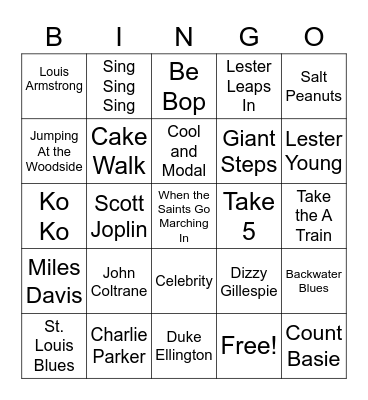 Jazz Bingo Card