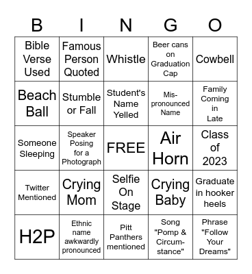 Graduation Bingo Card