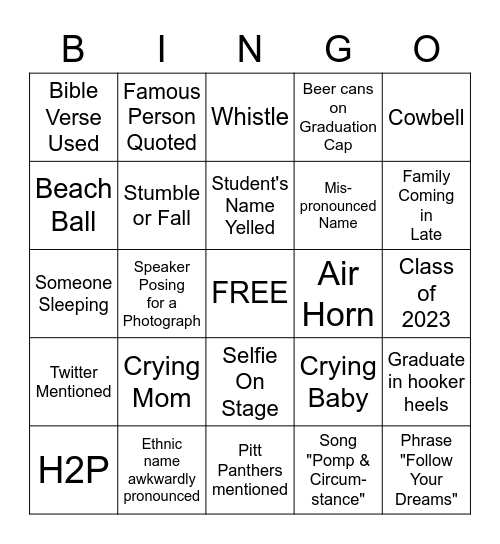 Graduation Bingo Card