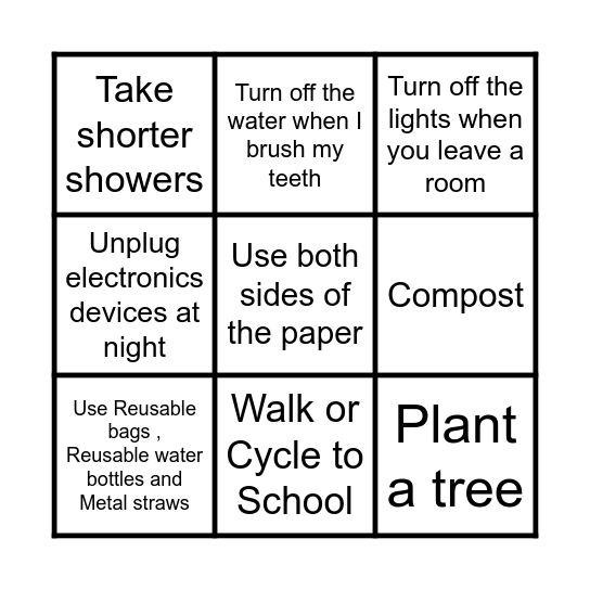 Make Earth Day Everyday Bingo Card