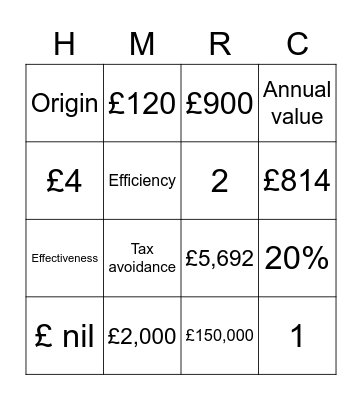 Personal Tax Bingo Card