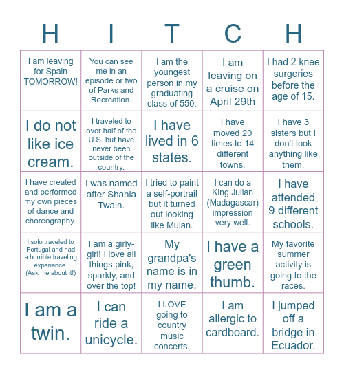 LET'S GET TO KNOW EACH OTHER! Bingo Card