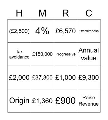 PERSONAL TAX BINGO Card