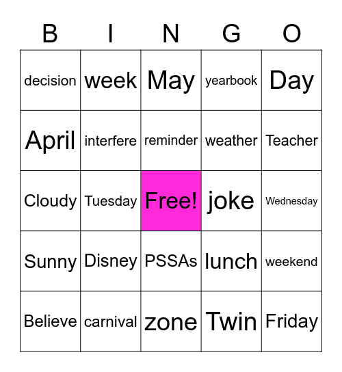 Announcement Bingo Week 3 Bingo Card