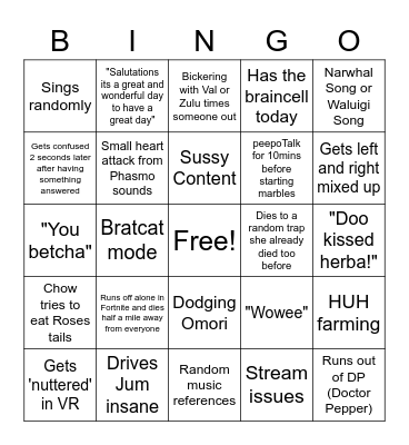 Roses Bingo Card of Catbraining Bingo Card