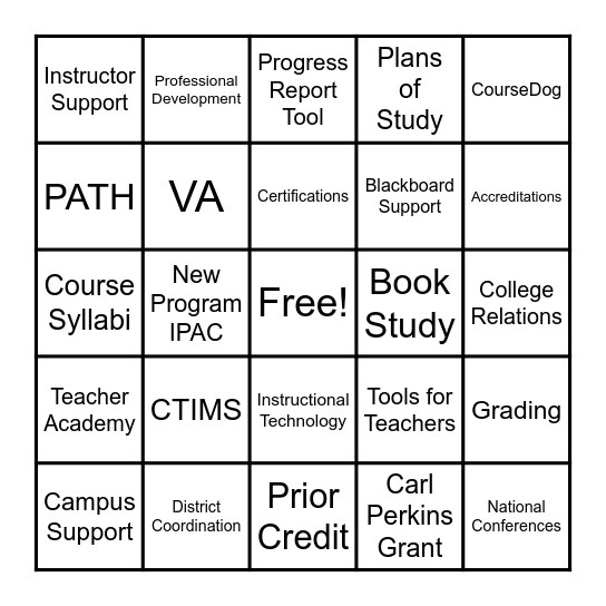 Instructional Services Bingo Card