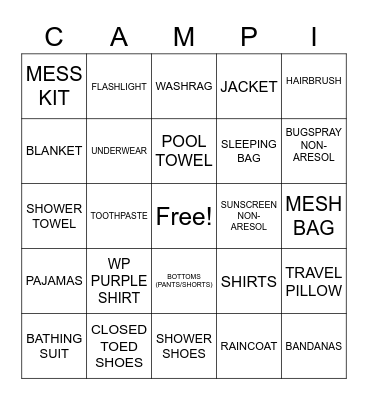 BE PREPARED Bingo Card