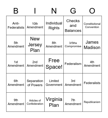 Constitution Bingo Card