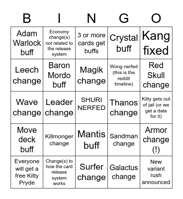 Marvel Snap April 18 Patch Bingo Card