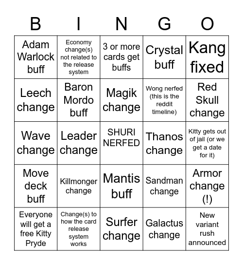 Marvel Snap April 18 Patch Bingo Card