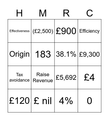PERSONAL TAX BINGO Card