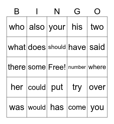 First Grade Bingo Card