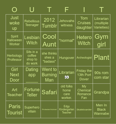 Davinahs Outfits Bingo Card