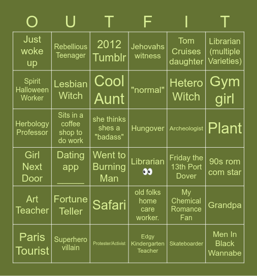 Davinahs Outfits Bingo Card