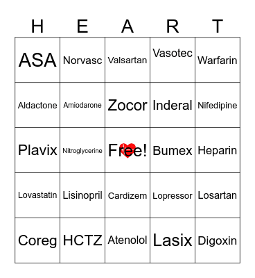 CARDIAC Bingo Card
