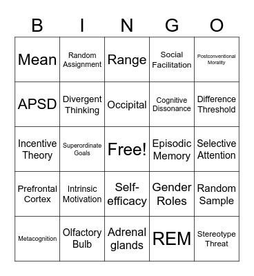 AP Psychology Review Bingo Card