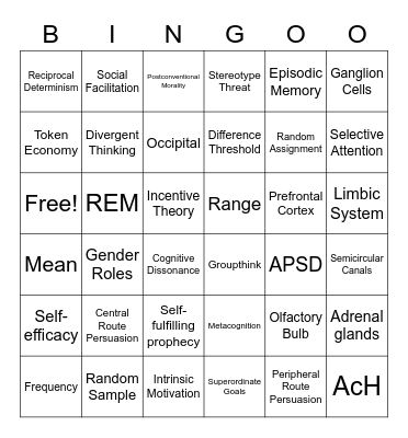 AP Psychology Review Bingo Card