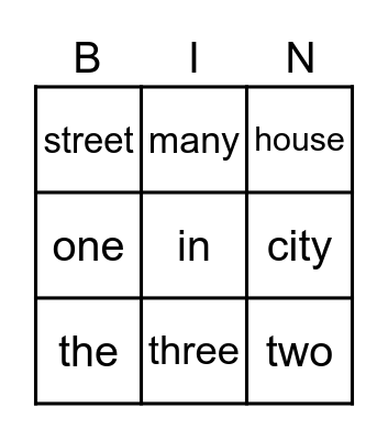 #1 One City Bingo Card