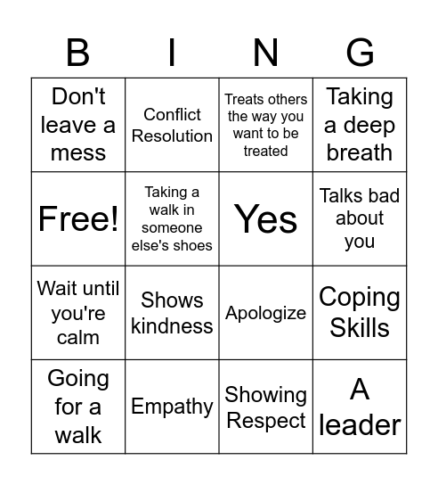 Social Skills Bingo Card