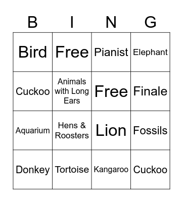 Carnival of the Animals Bingo Card