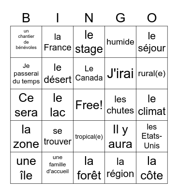 French 2 Entre Cultures 2 Ch. 6 CDO 1 - J.Bowers Bingo Card