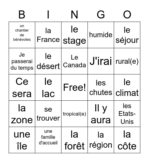 French 2 Entre Cultures 2 Ch. 6 CDO 1 - J.Bowers Bingo Card