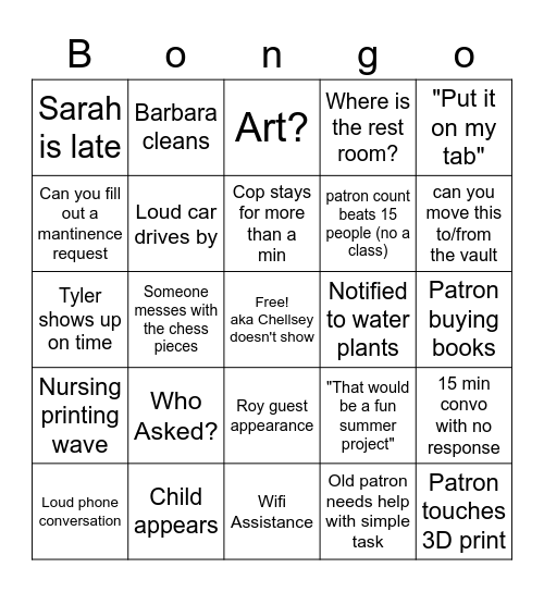 No hard feelings Bingo Card