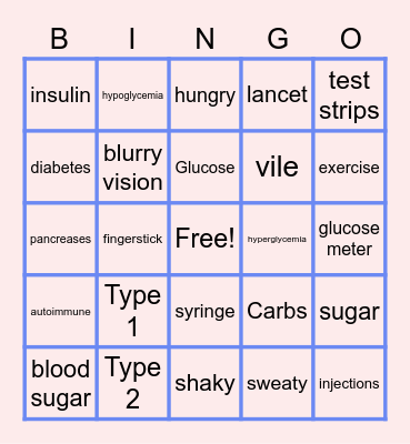 Diabetes Bingo Card