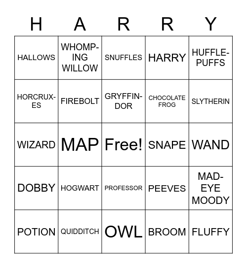 Harry Potter Bingo Card