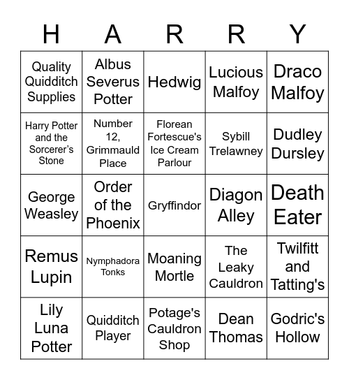 HARRY POTTER Bingo Card