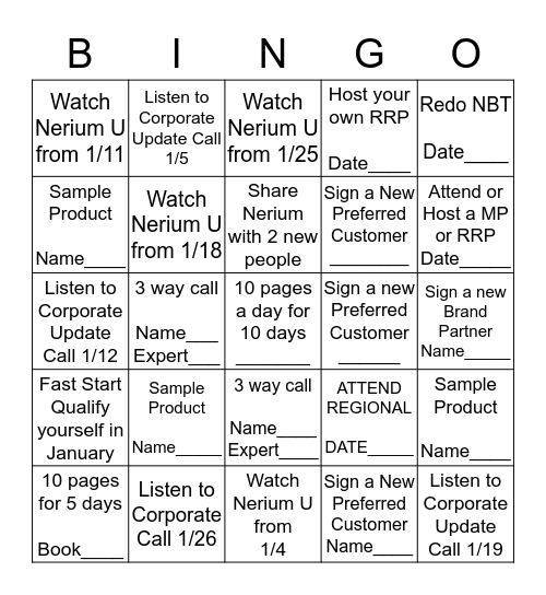 Neriumingo Bingo Card