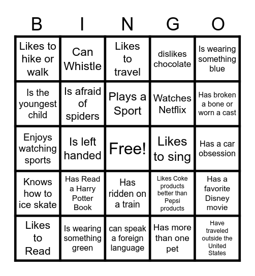 Get to Know You Bingo Card