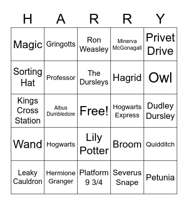 Harry Potter Philosophers Stone (First Few Chapters Bingo) Bingo Card